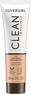 COVERGIRL Maquillaje de base invisible limpio, acabado natural rocío y brillante, cobertura para construir, aspecto suave como la piel, vegano, beige pulido, 1 onza