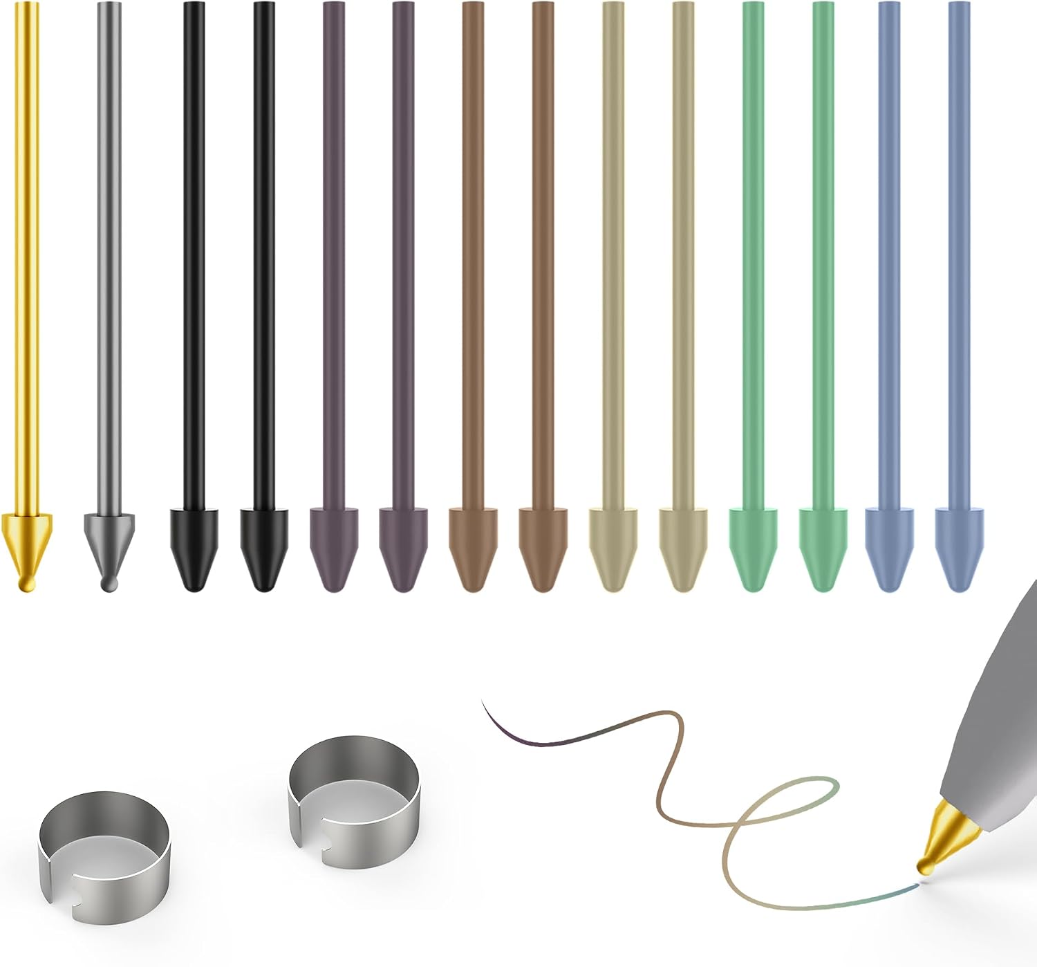 Replacement S Pen Tips (2 Metal + 12 Colorful Plastic) Compatible with Samsung Galaxy Tab S10/S9/S8/S7/S6 and S26/S25/S24/S23/S22 Ultra S Pen,Nibs/Tips+Clip + Storage Box (2 Metal + 12 Plastic)