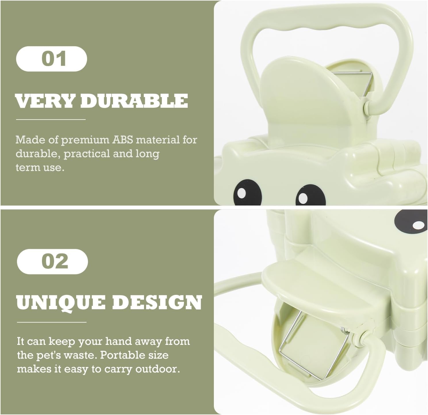 Abaodam Portable Poop Picker and Wear-Resistant Litter Scooper with Handle, Green Household Pet Waste Tool for Dogs and Cats, Handheld Dog Accessory for Outdoor and Indoor Use image 3