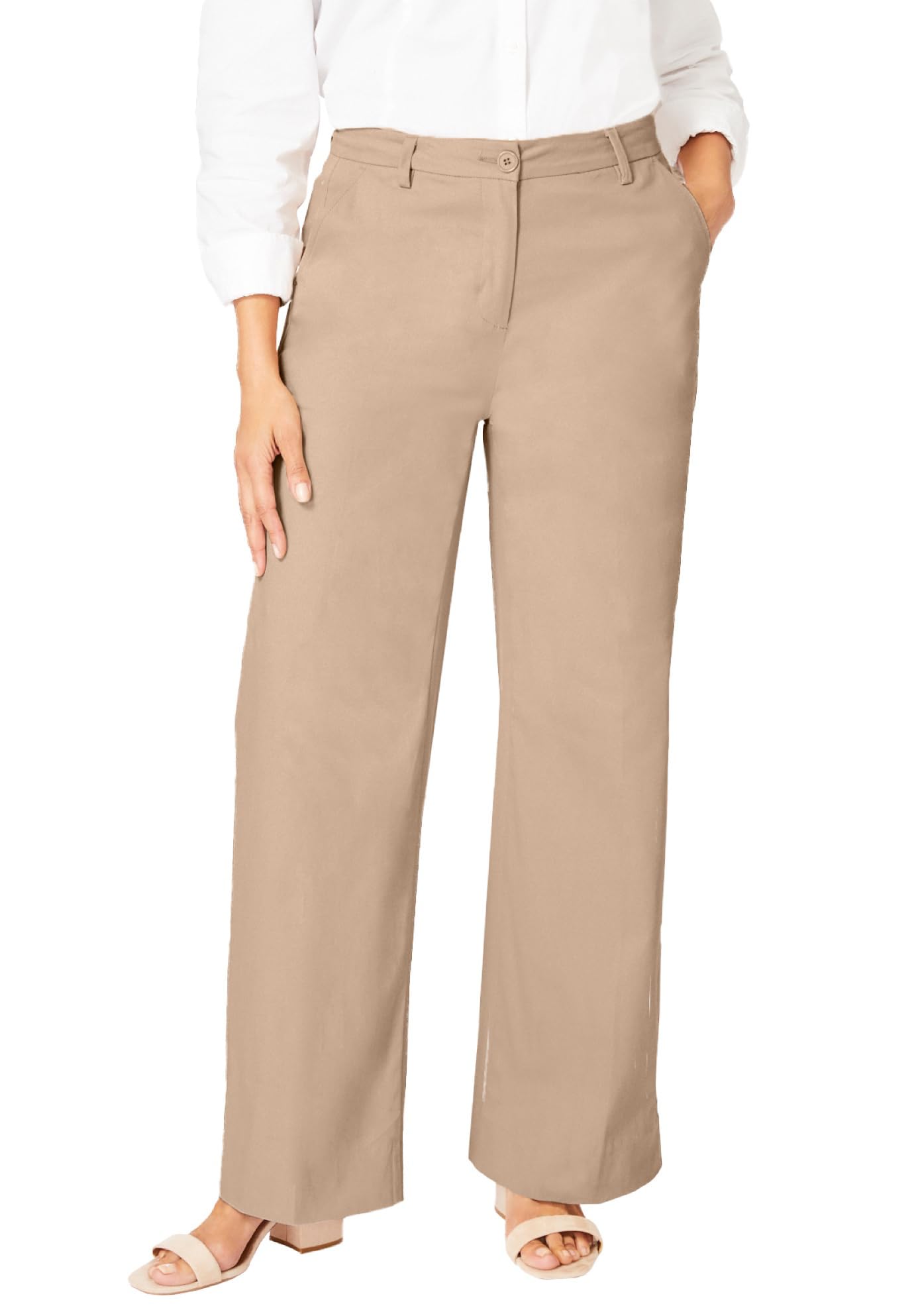 Jessica London Womens Plus Size Stretch Cotton Chino Wide-Leg Trouser