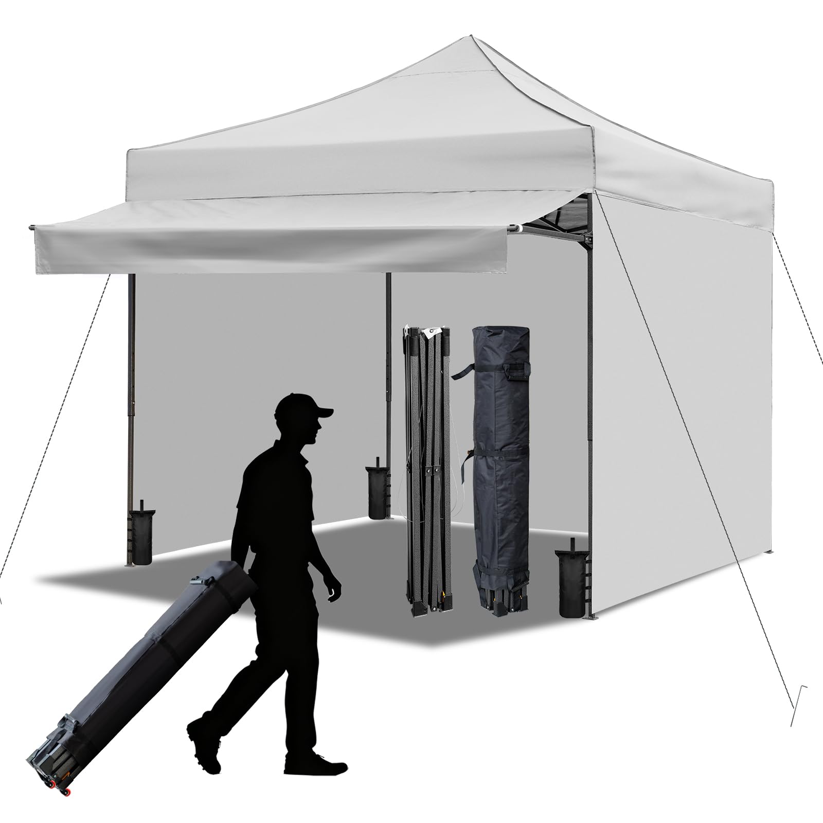 Photo 1 of 10x10 Durable Pop Up Canopy Tent with Sidewalls, Waterproof Attachable Tent Wall, Privacy Shade for Outdoor Events, Camping, Farmers Market (Khaki with Awning)