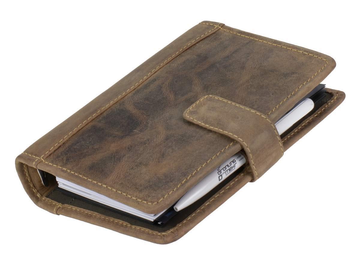 Greenburry Terminplaner Leder A6 (14x19,5cm) Terminkalender braun Vintage Look inkl Systemeinlage plus Kalender 2024