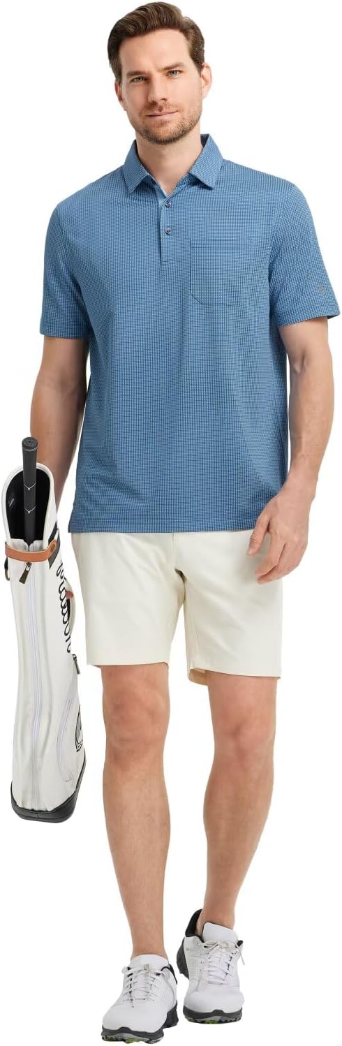 Rouen Mens Golf Shirts Short Sleeve Dry Fit Jacquard Performance Moisture Wicking Casual Pocket Collared Polo Shirts for Men - Image 5