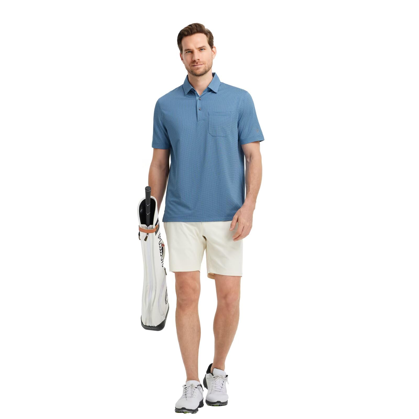 Rouen Herren-Golf-Shirt, kurzärmelig, trockene Passform, Jacquard-Performance, Feuchtigkeitstransport, lässig, mit Taschenkragen, Poloshirts für Herren
