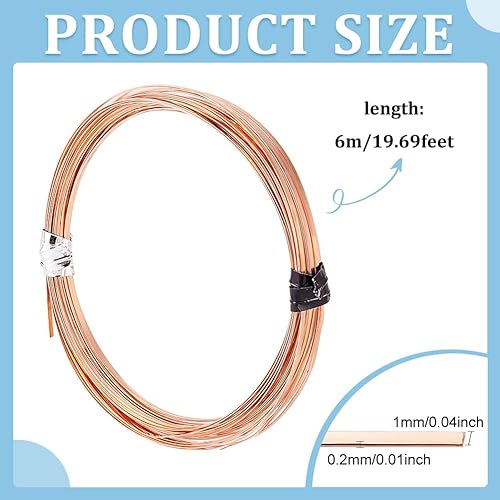 Miniatura 8 de BENECREAT Alambre de cobre plano de 19.7 pies, alambre de cobre plano de 0.197 in de ancho, alambre de cobre para joyería, alambre de bisel plano,
