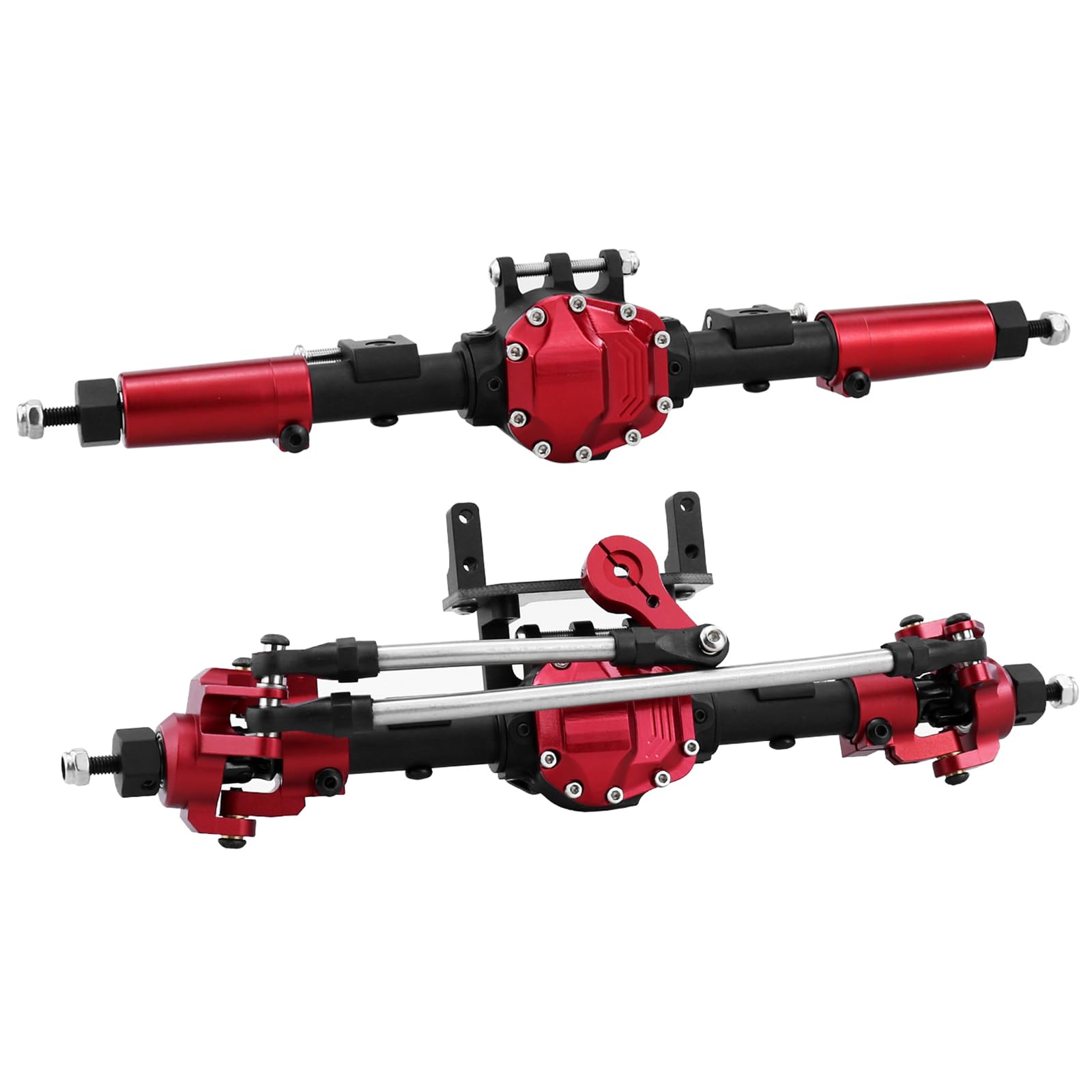 CNC aluminium anodyzowany zestaw osi przednich i tylnych drzwi ulepszenie dla 1/10 RC Crawler Car SCX10 II 90046 90047 (czerwono-czarny)