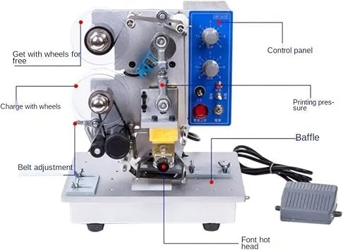 Printer Ribbon Date Coder Semi-Automatic Plastic Bag Printing Coding Hot Stamp Machine for Batch Number, QR Code, Barcode