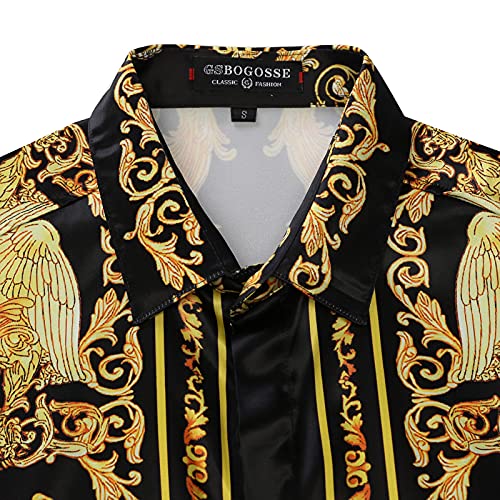 Mens Luxury Brand Printed Silk Like Satin Button Down Dress Shirt for Party Prom Long Sleeve Slim Fit Floral Nightclub Shirt3
