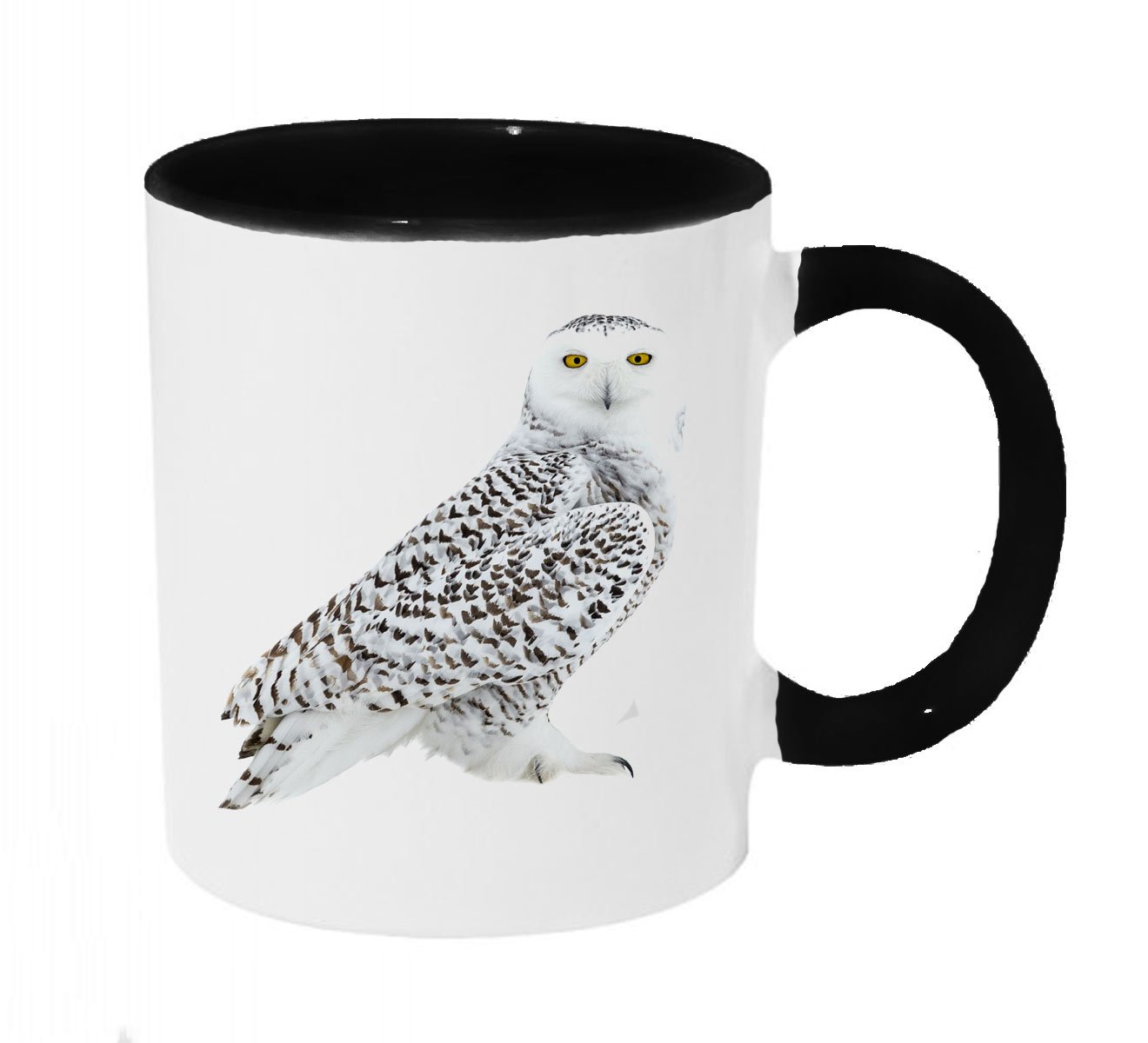 Beautiful Snowy Owl Coffee or Tea 11oz Black Handle Mug