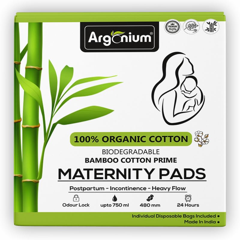 Argonium Prime Biodegradable Mint Bamboo Maternity Pads (Box of 25 Pads) | Pure Cottene Base, Heavy Flow, Postpartum Flow & Overnight Pads, Extra Long.Day-Night Napkin Without 2-D Disposable Bags ( Size XXXL ) (B0CW1QGCQ5) Amazon Price History, Amazon Price Tracker