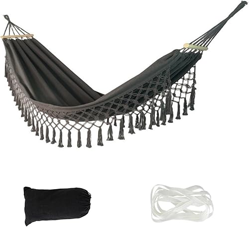 LNWQSQR Hamaca portátil, hermosa hamaca de cuerda con borlas de estilo bohemio, adecuada para mochileros, patio, playa, patio trasero, al aire