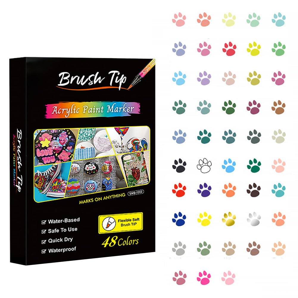 48 Couleurs Marqueurs Acrylique, Marqueur Pointe Extra-Fine, Marqueur Peinture À Base D'Eau Séchage rapide, pour toile, plastique, métal, bois et pierre, Stylo à ongles pour animaux de compagnie
