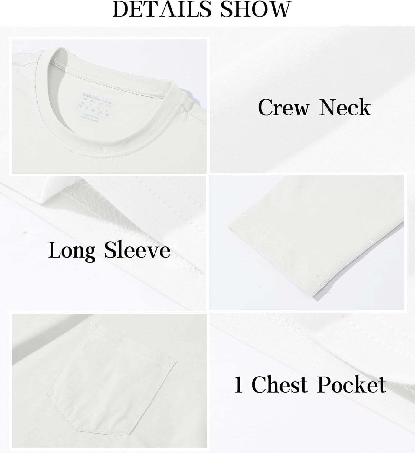 EKLENTSON Men's Cotton T-Shirts Long Sleeve Pocket Tee Crewneck Moisture Wicking Casual Tshirts Solid Color - Image 6