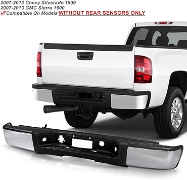 ACANII - For 2007-2013 Chevy silverado/GMC Sierrsa 1500 Chrome Steel Complete Rear Step Bumper w/o Sensor Holes Assembly