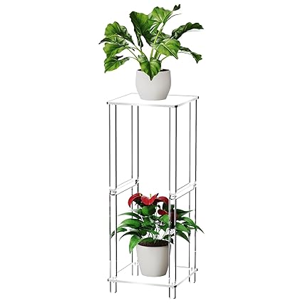 solaround Acrylic Plant Stand Indoor, Corner Plant Stand, Plant Shelf Flower Display Rack, Clear Acrylic Side Table