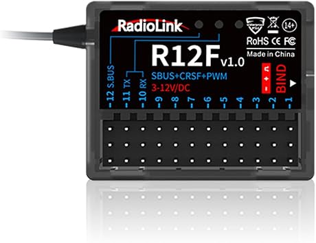 Radiolink R12F 12-Channel 2.4GHz RC Receiver Compatible with T16D/T12D/T8FB/T8S/RC4GS V3/RC6GS V3 Transmitters, Ideal for RC Airplanes, Jets, Cars, Boats & Robots