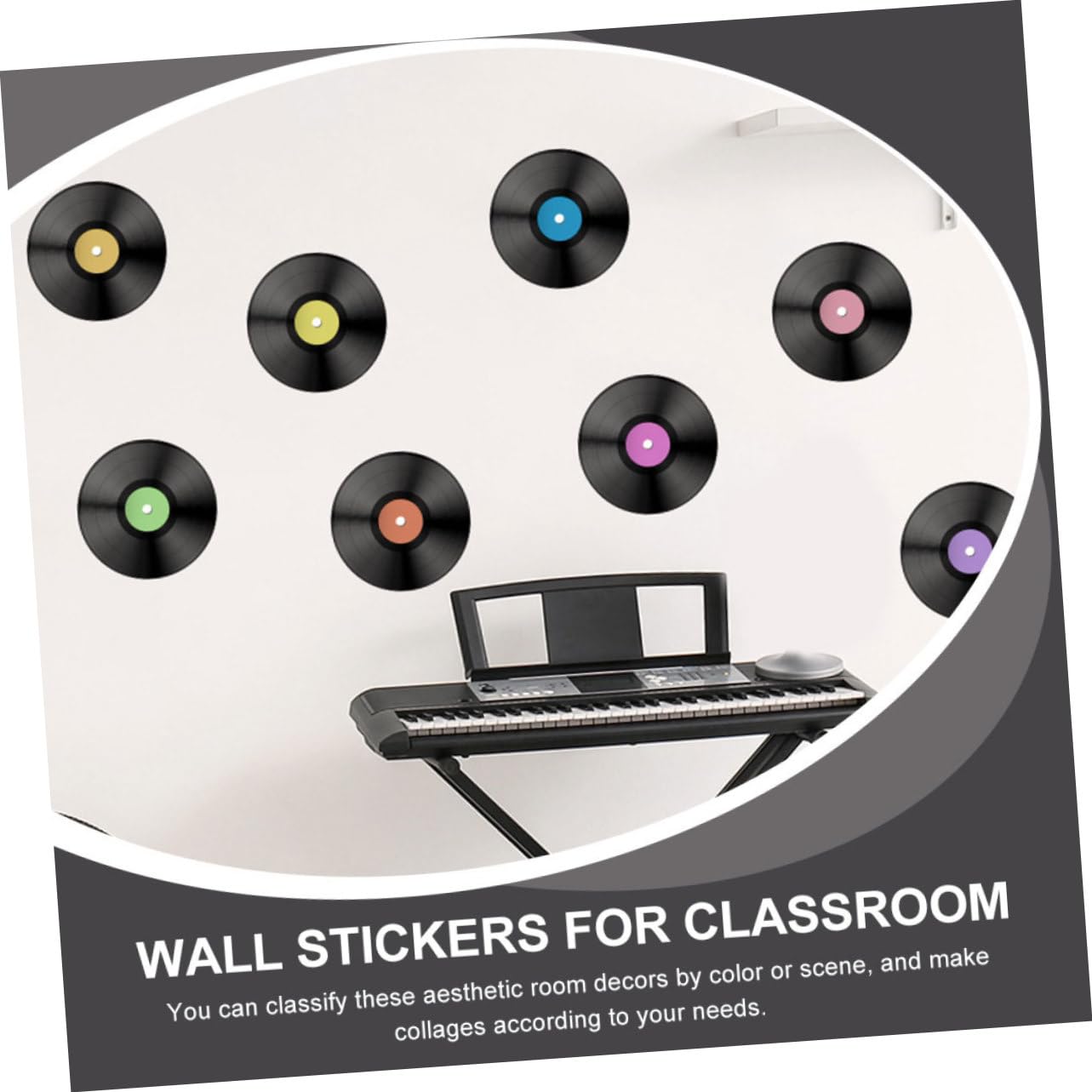 SHINEOFI 3 Set Adesivo da parete per in vinile decorazione di da parete annata adesivi decorazione della parete CD arredamento della stanza della musica Adesivo a parete pvc