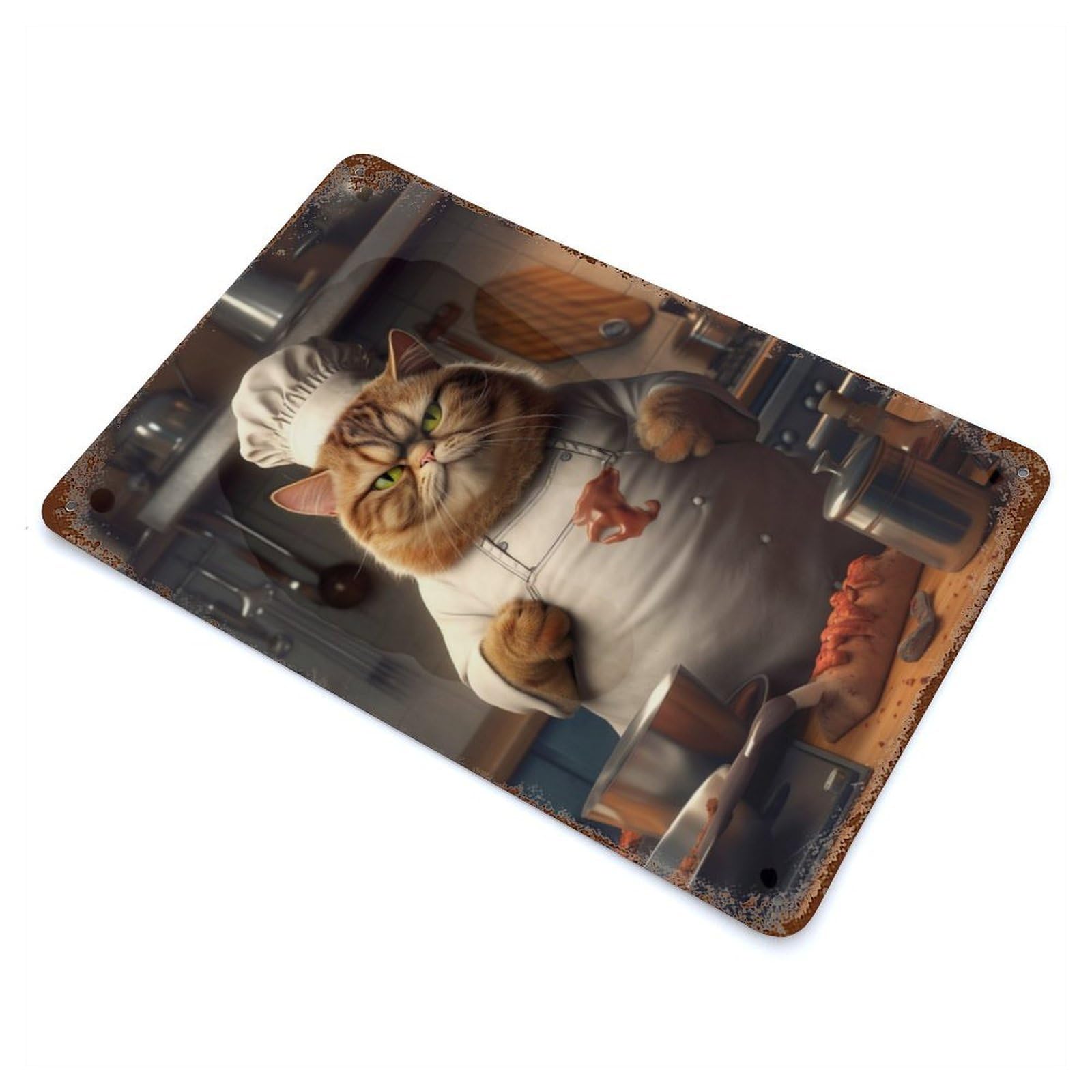 Fat Cat Cook Chef Rusty Metal Tin Sign 11.8"x7.9", for Farmhouse, Kitchen And Entryway Decor, Rustic Home Decor