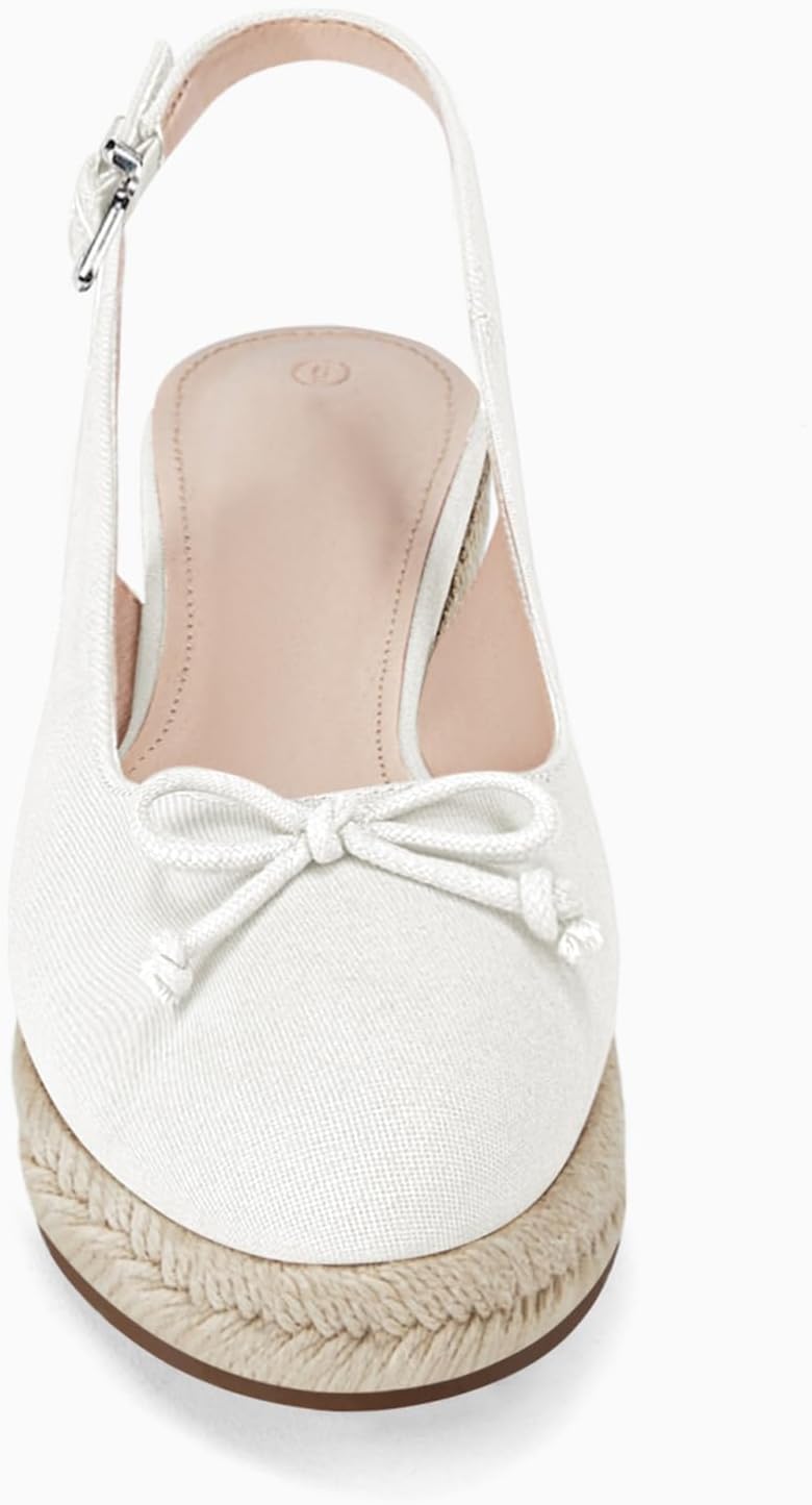 Womens Closed Toe Espadrilles Wedges Shoes Platform Slingback Mid Low Heel Canvas Bow Dress Sandals - Image 5