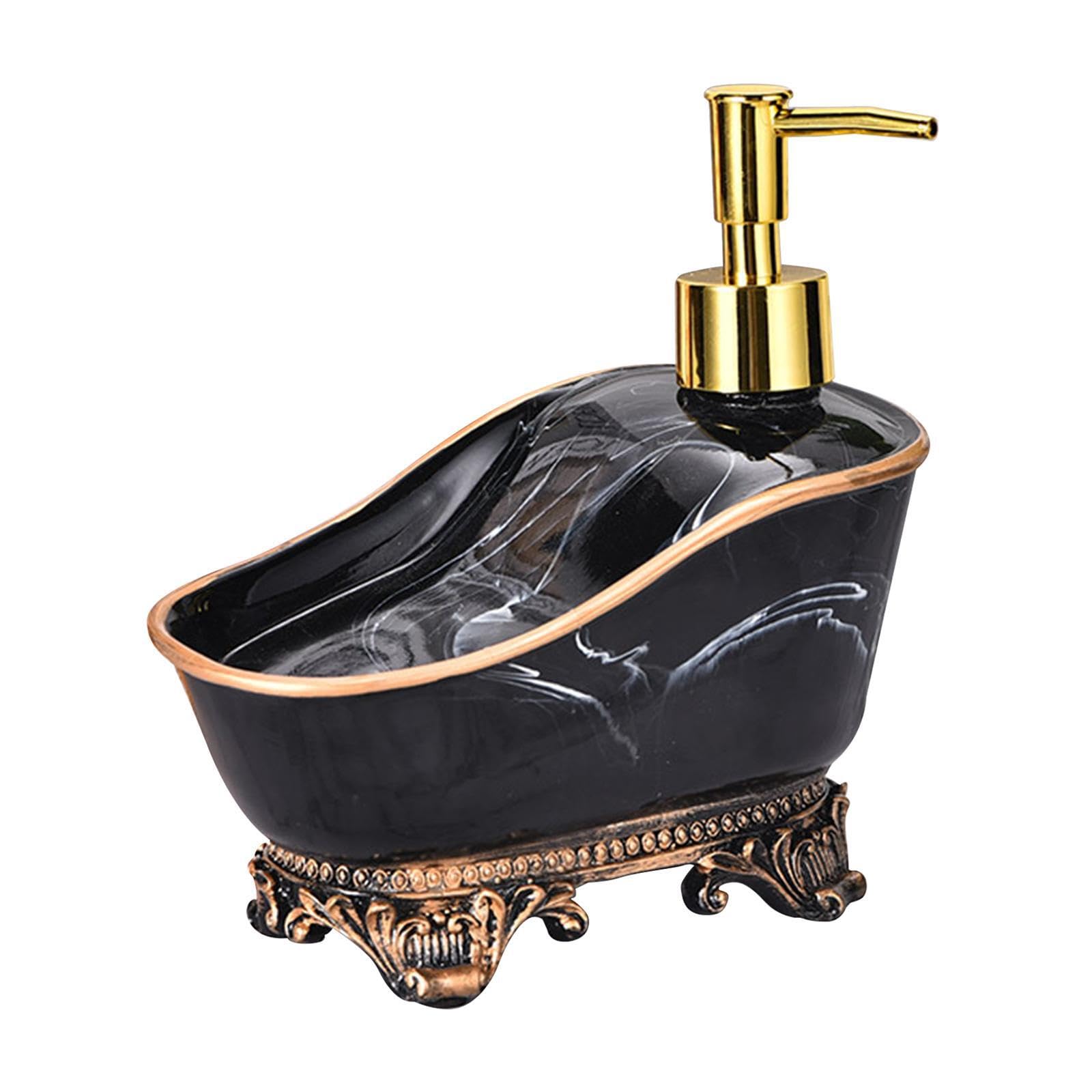 PIXZCSA Hand Soap Squeeze Soap Dispenser Pump Bottles Empty Refillable Liquid Lotion Elegant Bathroom Accessories Ceramic Liquid Pump Bottle Countertop, Black, 14x16cm