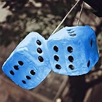 Vista 6 de Par de dados cuadrados retro de felpa mullidos de 3 pulgadas con puntos, adorno para espejo retrovisor automático, dijes colgantes para parejas, Azul