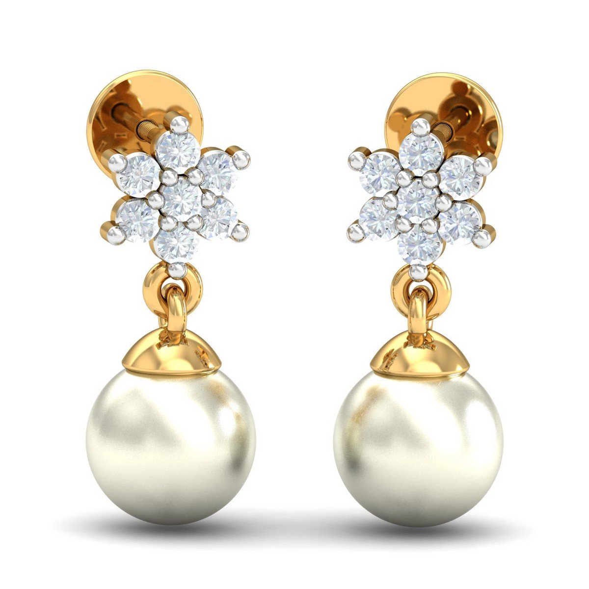 kuberbox 14KT Yellow Gold Diamond Azah Peral Drop Earrings for Women-picture-28