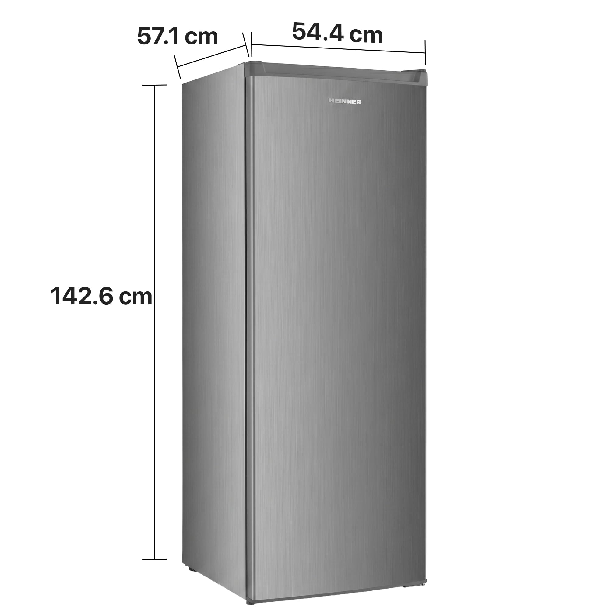 Gefrierschrank HFF-HM168XE++, 168 L, Energieklasse E, freistehend, elektronische Steuerung, LED-Anzeigen, Super Freezing, 5 Gefrierfächer, manuelle Abtauung, wechselbare Tür, Inox-Look