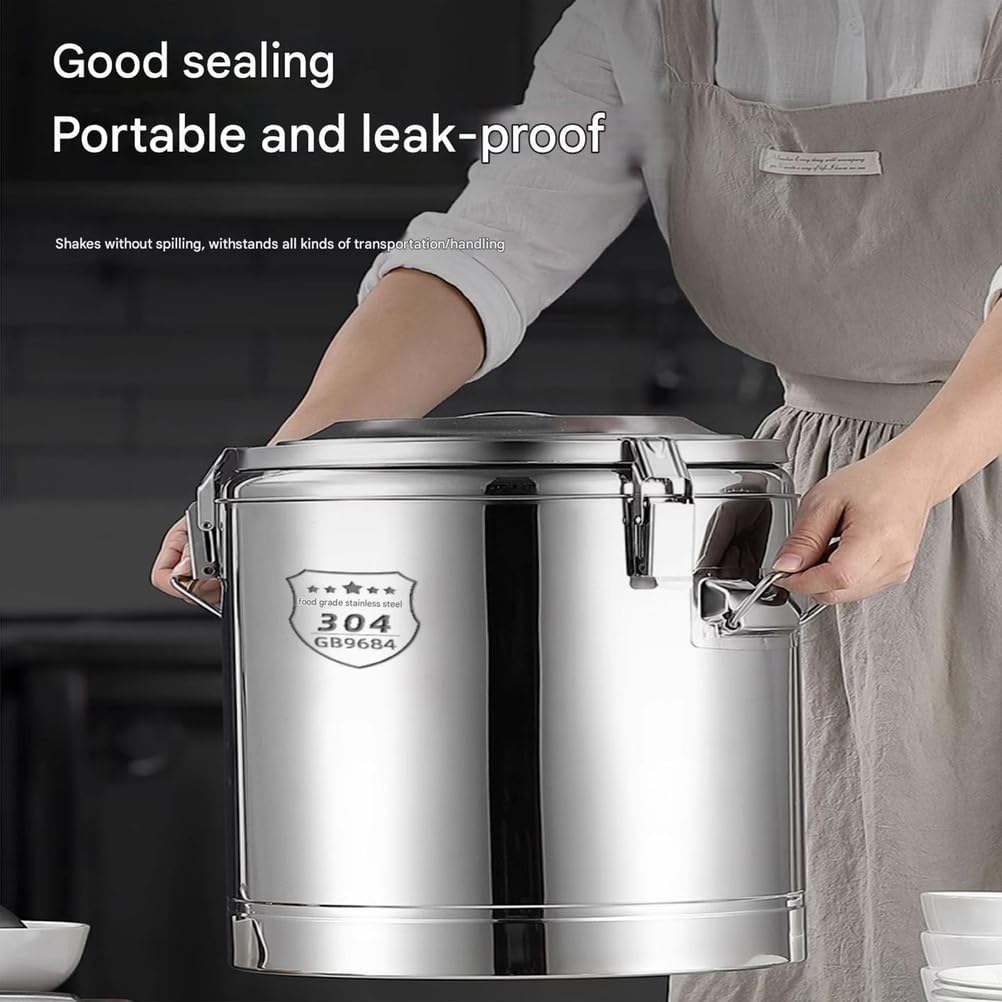 Contenedor Aislado De Acero Inoxidable De Gran Capacidad Contenedor Aislado De Acero Inoxidable 304 para Bebidas, Adecuado para Catering, Té, Café, Sopa, Arroz,Plata,10L