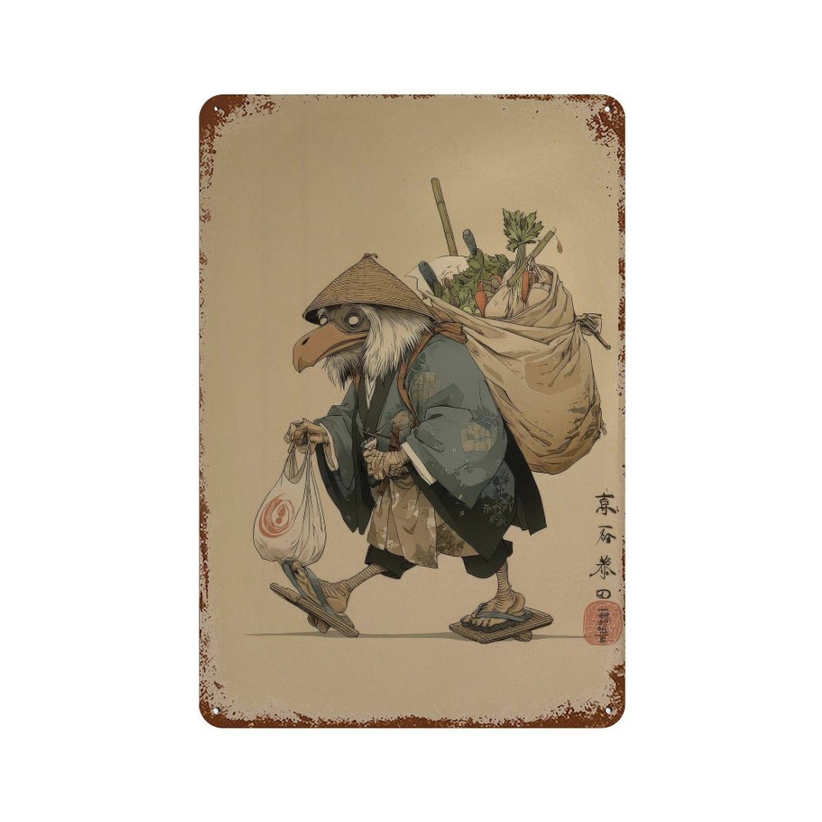 xiaoxiaoshen Anthropomorphic Bird Character. Ukiyo Wall Decor Art Metal Tin Poster Modern Home Decor Art Home Bar Shop Decorations Vintage Sign 30x20cm