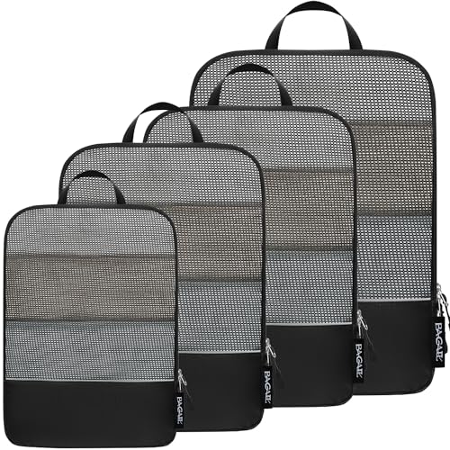 BAGAIL 4 Set/6 Set Ultralight Compression Packing Cubes Packing Organizer for Travel Accessories Luggage Suitcase Backpack(70D 4Set Mesh Black)