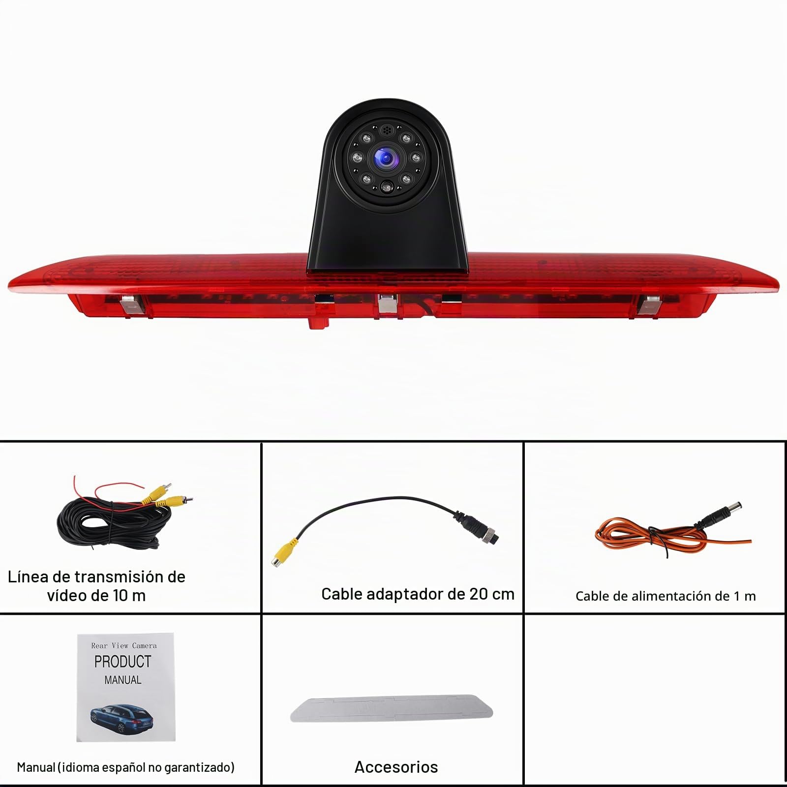 SIXWIN Cámara Marcha Atrás para Ford Transit 2014-2018, Específica Luz de Freno, 140° Gran Angular, IP67 Impermeable, Visión Nocturna, Conexión por Cable, Kit Completo de Instalación
