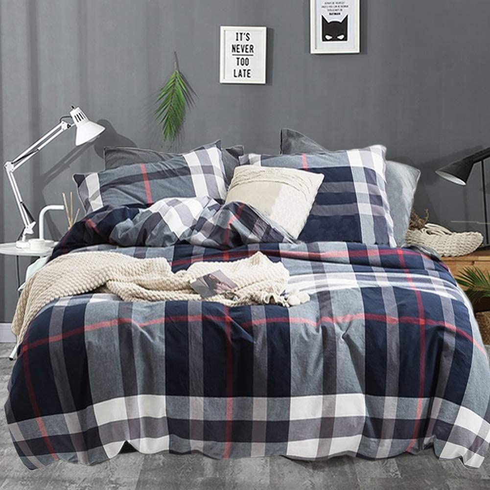Cottonight Navy Plaid Comforter Set