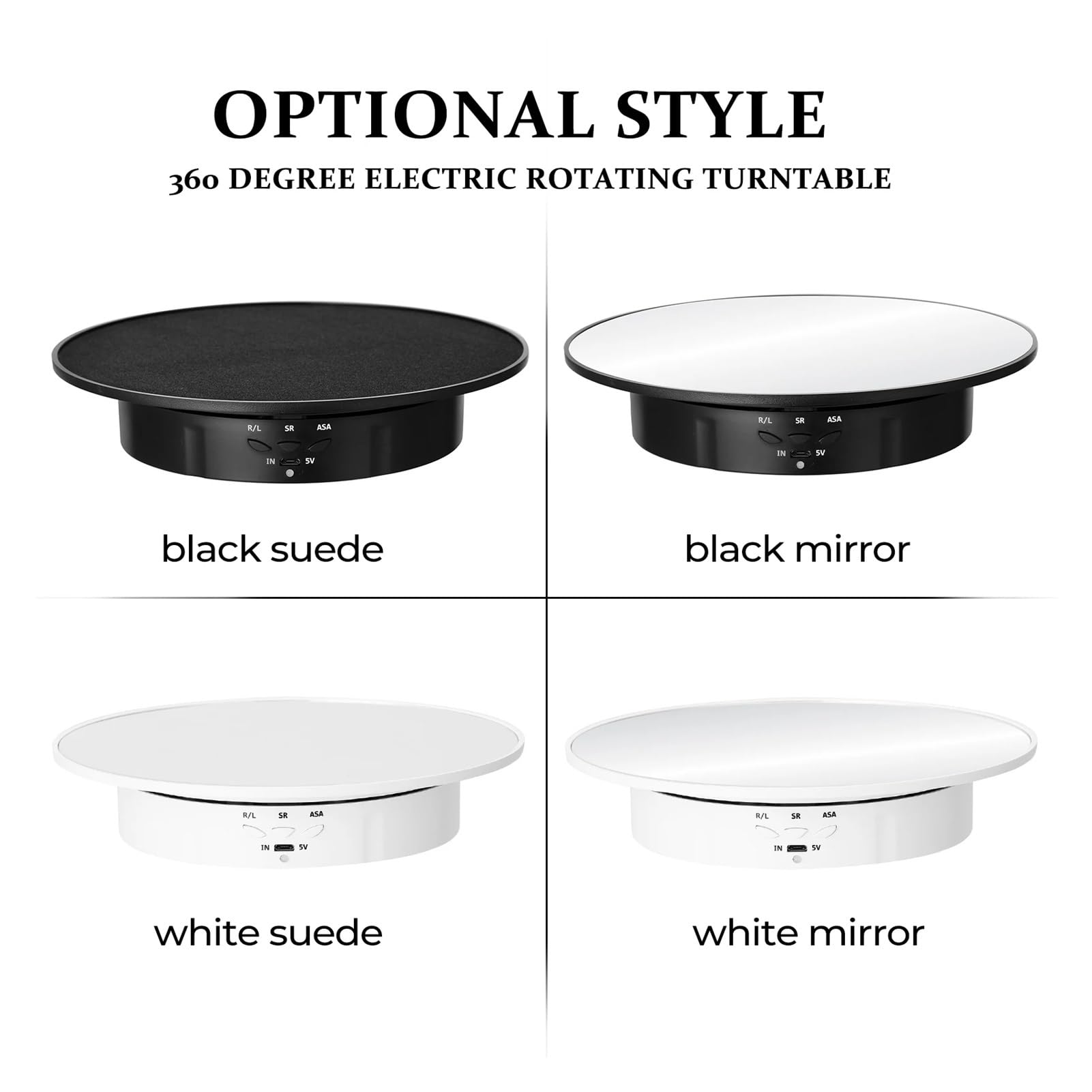 Plataforma Giratoria Electrica, Soporte De Exhibición Eléctrico Rotatorio T50 3 Velocidades, Espejo Giratorio 360 ​​grados, For Joyería, Batería For Fotografía Y Grabación Vídeo(200mm black Suede)