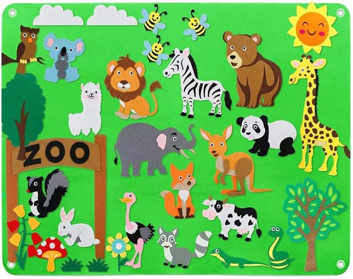 Felt Board for Kids 3.5Ft 33pcs Animals Felt Story Board for Toddlers Felt Flannel Board for Preschoolers Felt Wall Activities for Early Learning Storytelling Play Board Hanging Kit (ZOO)