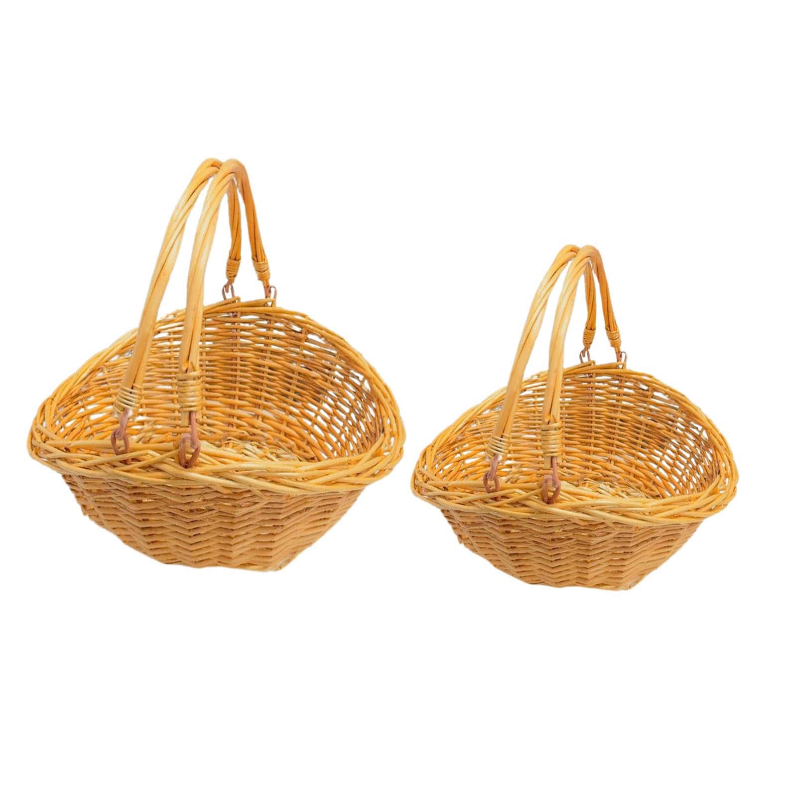 ADEPTNA Vintage Oval Wicker Hamper Storage Gift Shopping Basket High Handle Basket Perfect for Strolls to the Market Picnics Gift hamper Basket Garden Parties (2 PCS (LARGE + MEDIUM))