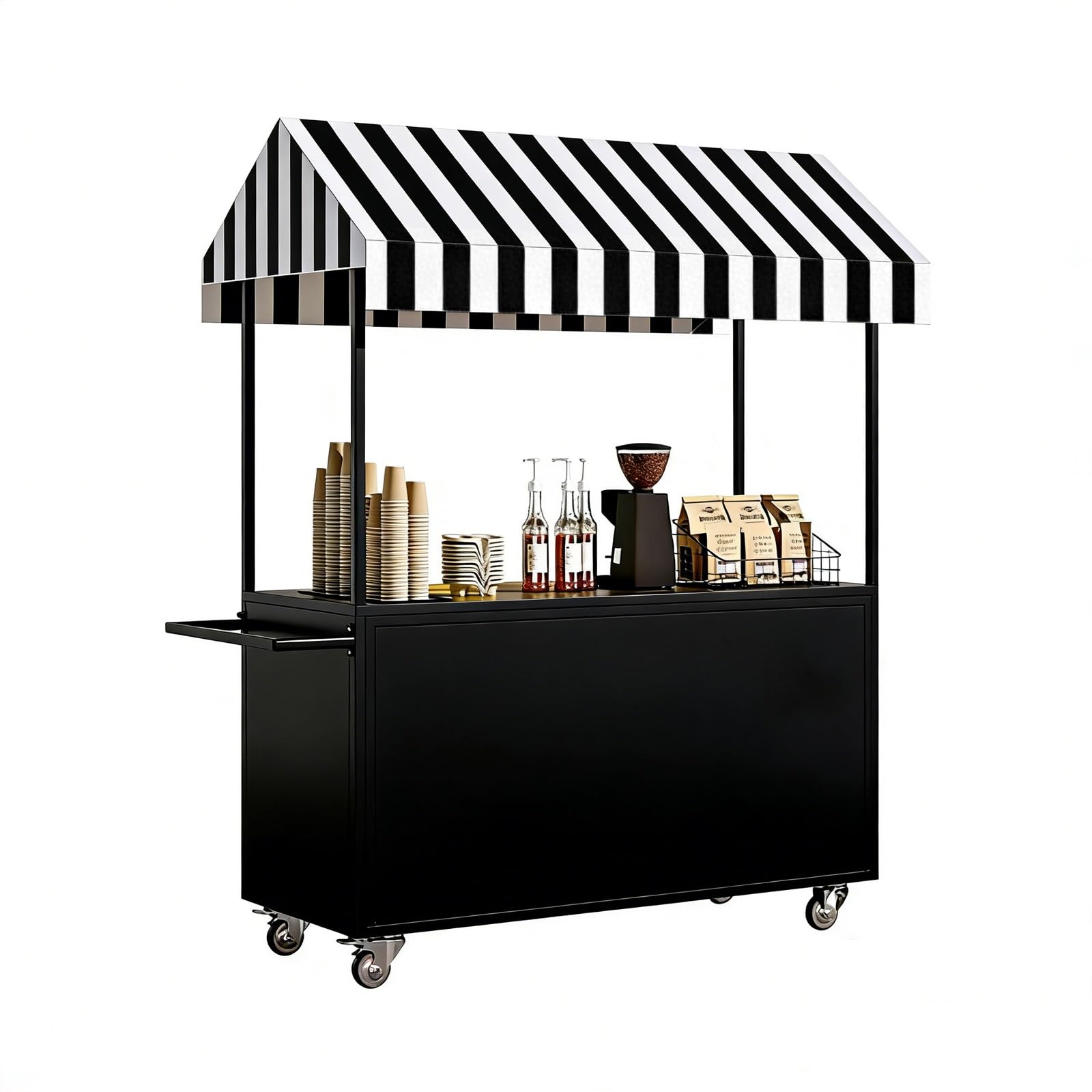 Puesto De Mercado con Toldo,Carro De Venta Ambulante,Móvil De Venta Ambulante De Comida,Carrito De Comida Callejero para Perritos Calientes/Salchichas/Pan(Black,140cm/55in)