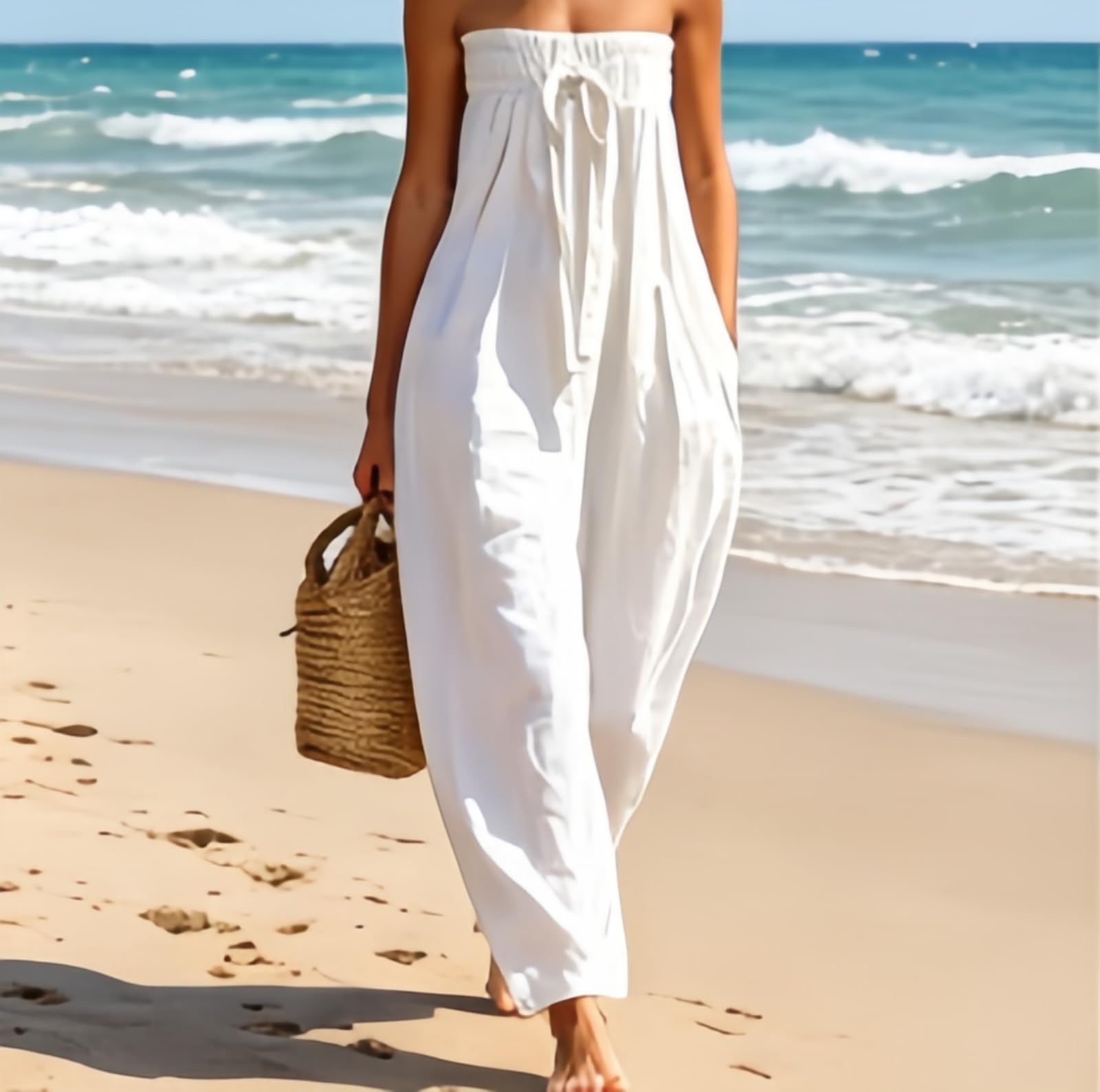 Générique Combinaison bustier minimaliste pour femme en mélange de lin — Coupe ample avec poches — Tenue de vacances estivales