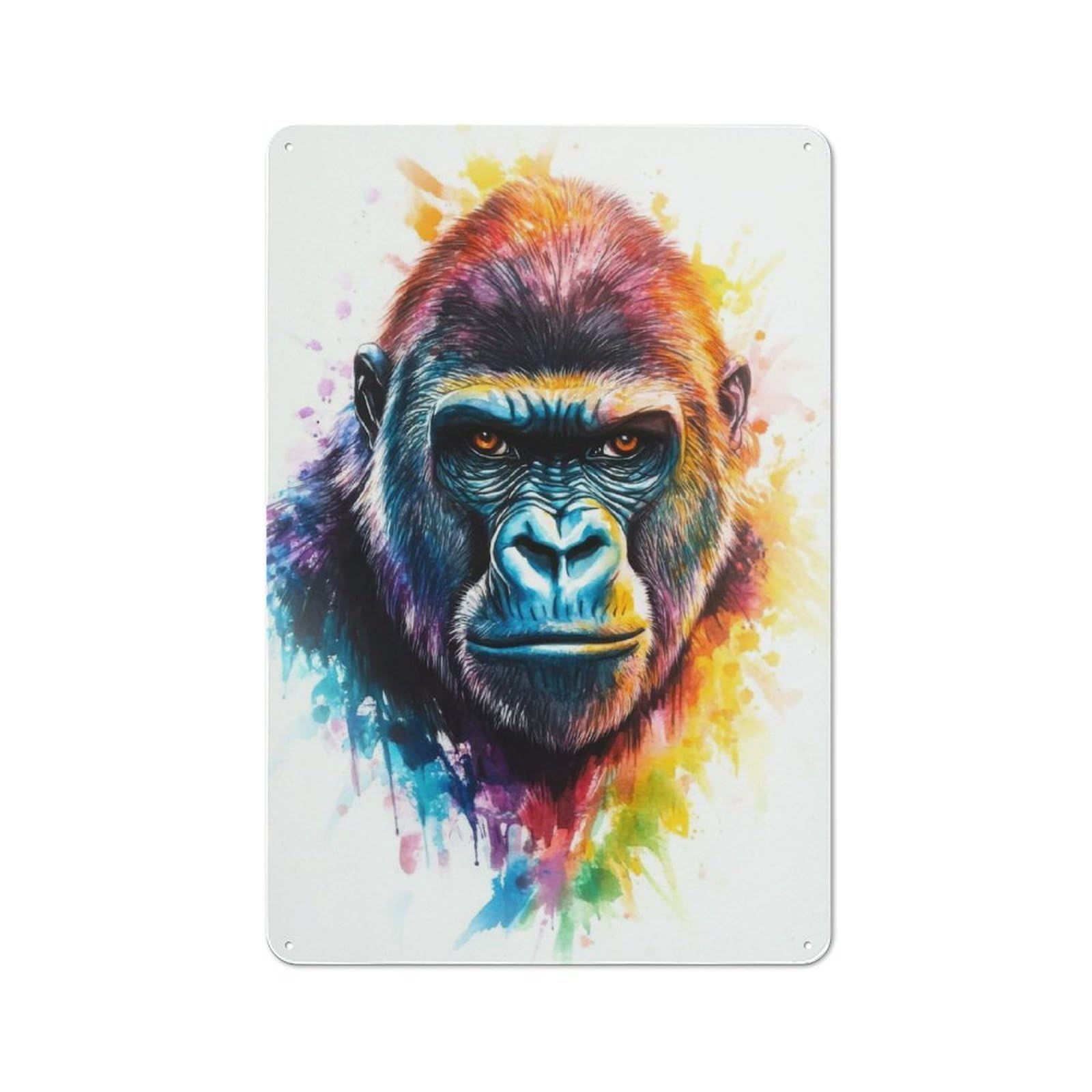Junmoney Colorful Gorilla Portrait Rustic Metal Sign 30X20cm For Hobby Room Or Studio, For Kitchen, Dining Room And Home Bar Wall Decor