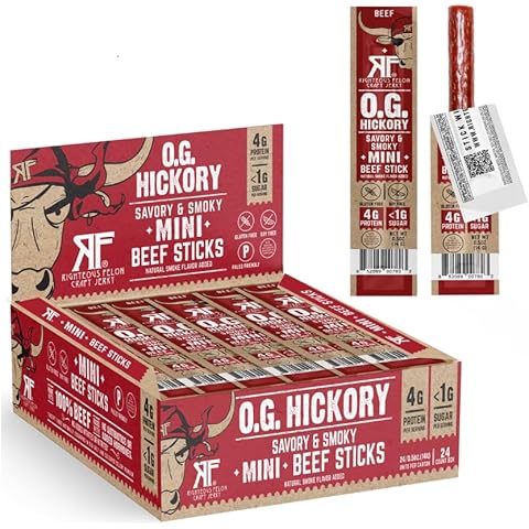 Righteous Felon Meat Sticks Minis | 100% Beef Sticks | Gluten Free Meat Sticks | Low Sugar & High Protein Meat Sticks | Healthy Snacks for Kids & Adults | Jerky Gifts for Men | OG Hickory, 24 Ct Cover