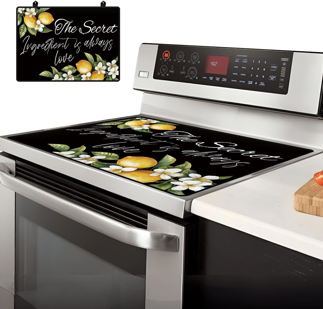 AHANDMAKER Electric Stove Cover, 20.47x28.35" Stove Top Cover for Electric Stove, Foldable Glass Cooktop Protector, Non-Slip Top Protector Mat for Electric Stove, Washer and Dryer (Lemon)