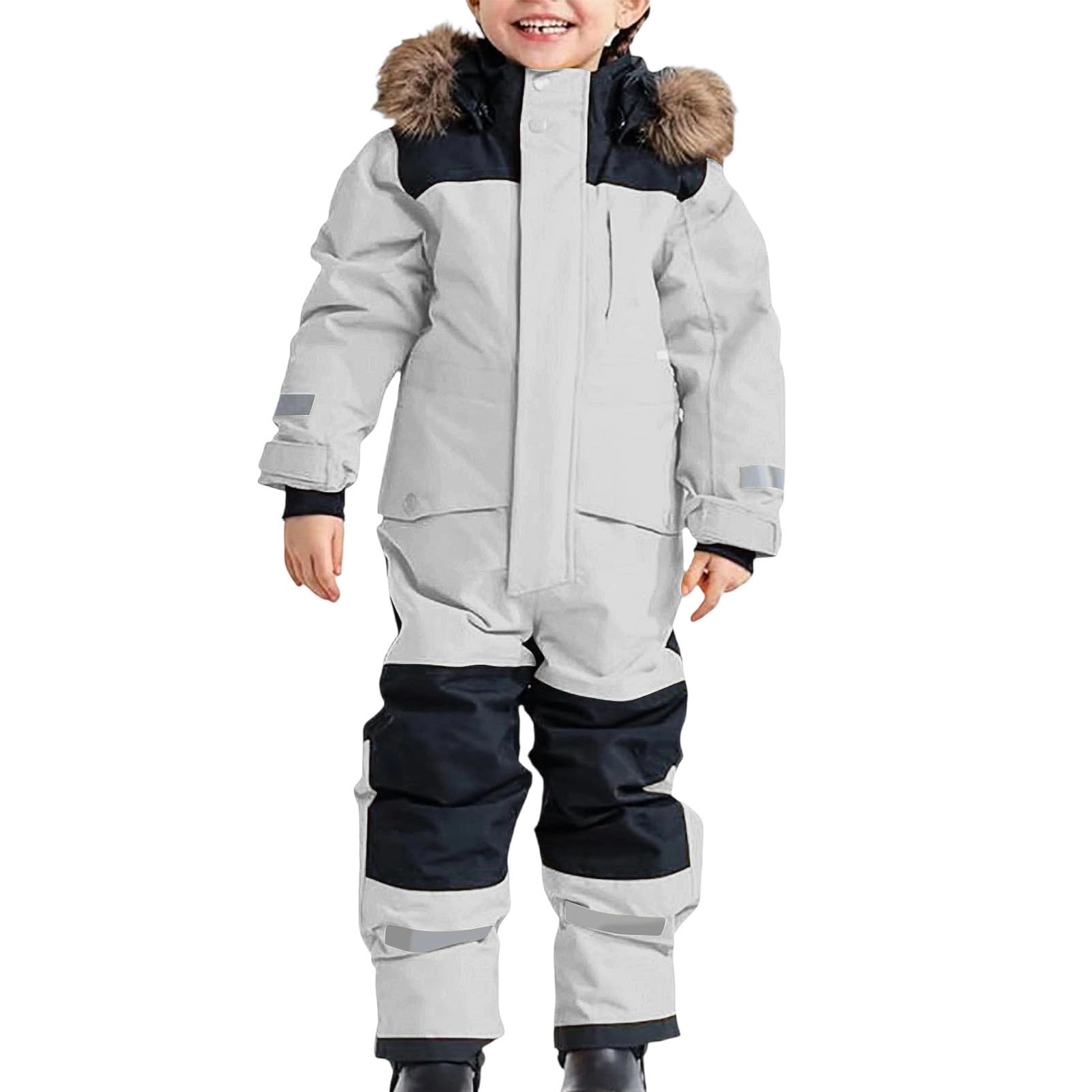 Tuta da neve per bambini, invernale, calda, impermeabile, antivento, in softshell, con cappuccio rimovibile, per ragazzi e ragazze, #04 argento, 10-11 Jahre