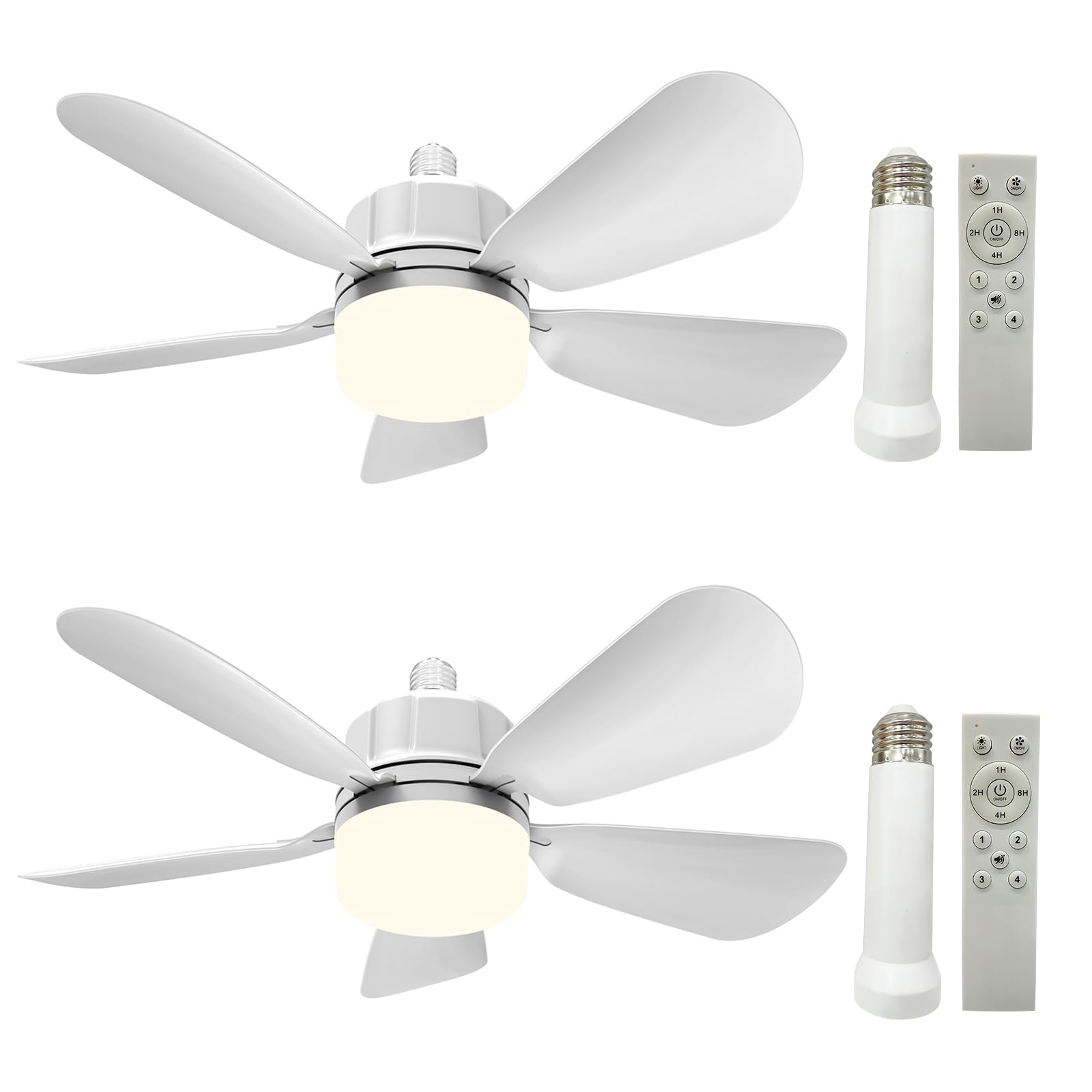 2pack socket fan light with remote screw in ceiling fans with dimmable light 3 colors 3000k-6500ksmart ceiling fan light kit bulb for bedroom living room kitchen garage dinning room