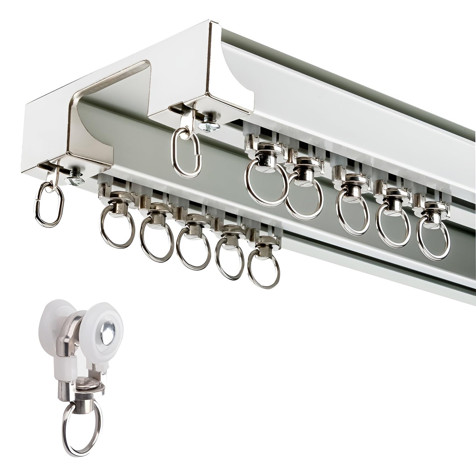 Riel De Cortina Doble - Pista De Cortina De Techo Para Separación De Habitaciones - Set De Barra De Cortina Para Ventanas Y Balcones, Caravana(White,230cm(2 * 115cm))