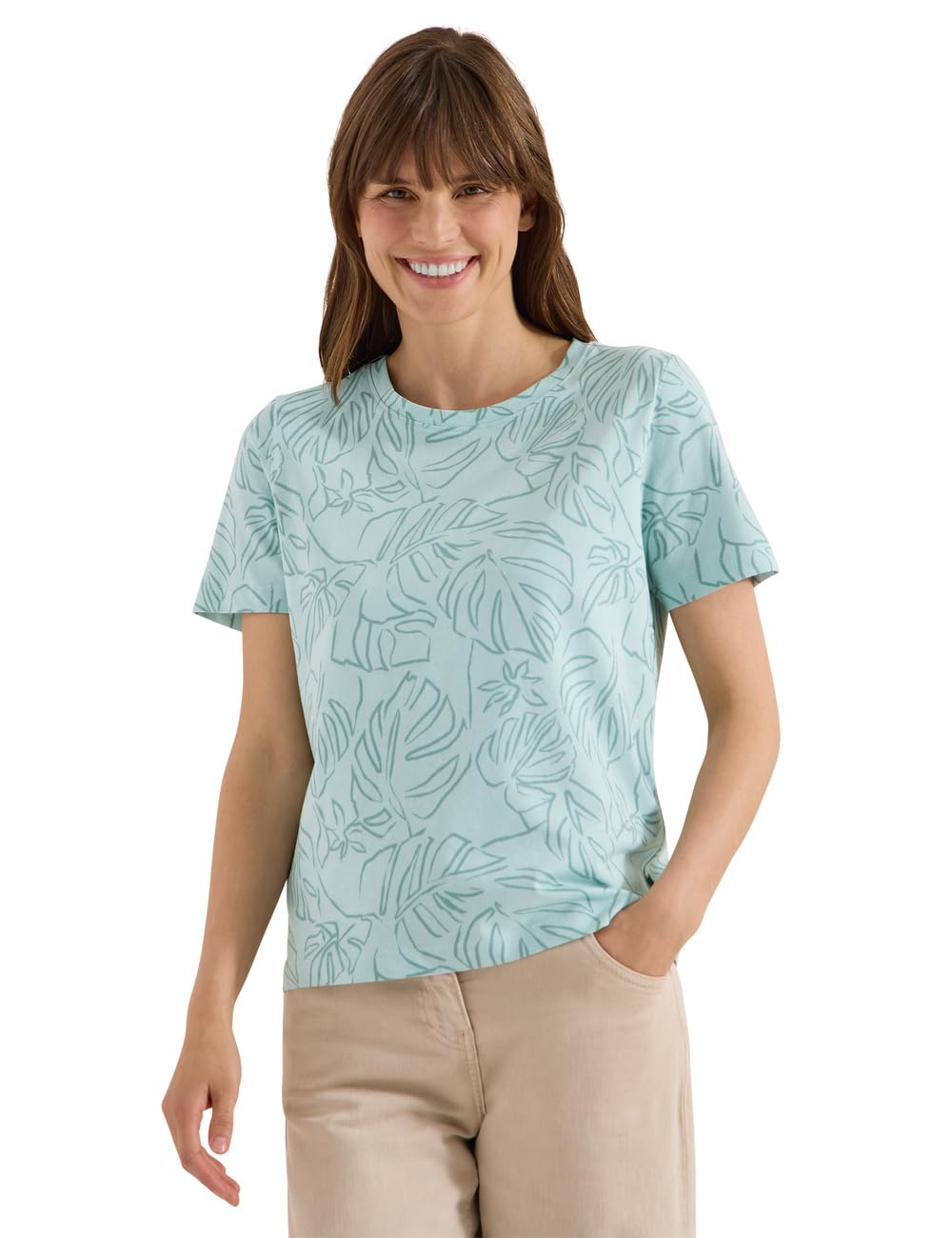 Cecil Women's T-Shirt with Crew Neck and Leaf Print T-Shirt with Crew Neck and Leaf Print (Pack of 1), Crystal Mint, XS