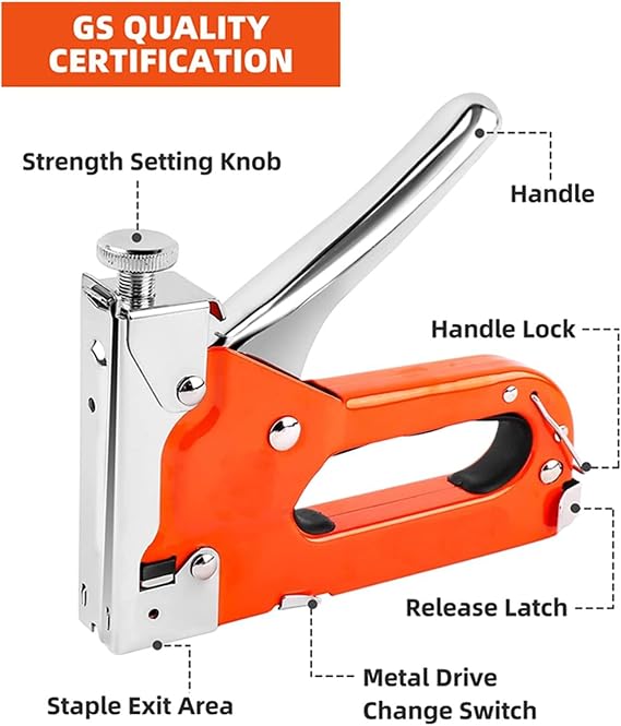 3 In 1 Stapler Gun With 600 Staples, Manual Brad Nailer Power Adjustment Stapler Gun For Wood, Crafts, Carpentry, Decoration DIY(Nail puller)
