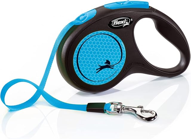 Flexi New Neon Tape Blue Small 5m Retractable Dog Leash/Lead for dogs up to 15kgs/33lbs