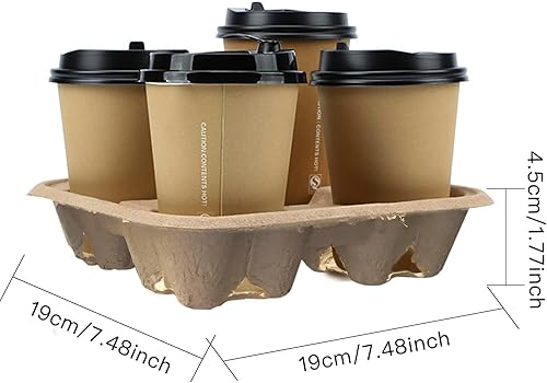 Miniatura 2 de Portabebidas biodegradable para 4 tazas, paquete de 30 bandejas ecológicas para llevar bebidas compostables, bandeja portavasos, bandeja de café