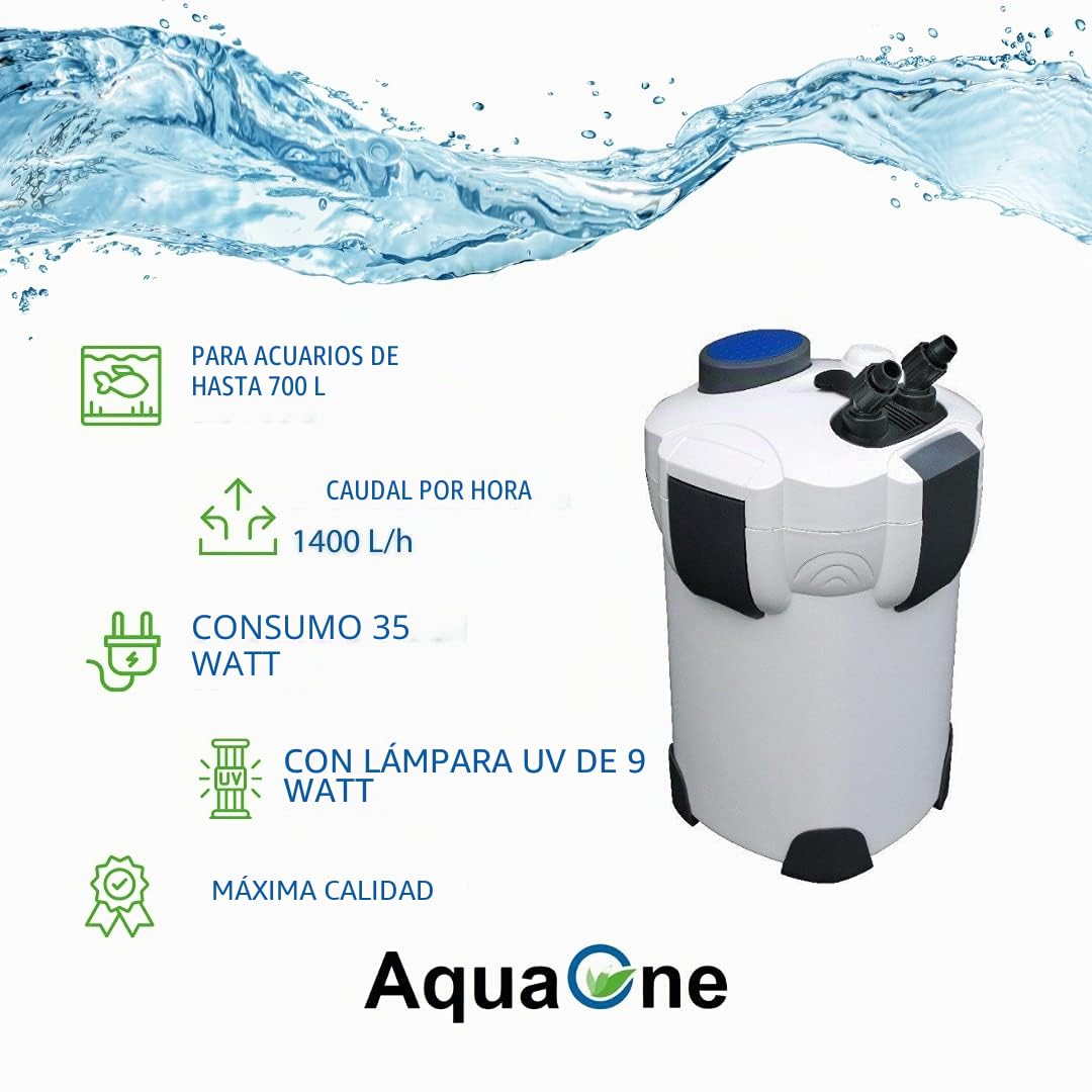 SUNSUN Acuario exterior filtro 1400 L/h 3 niveles 700L + UV Cleaner. + Filtro material.