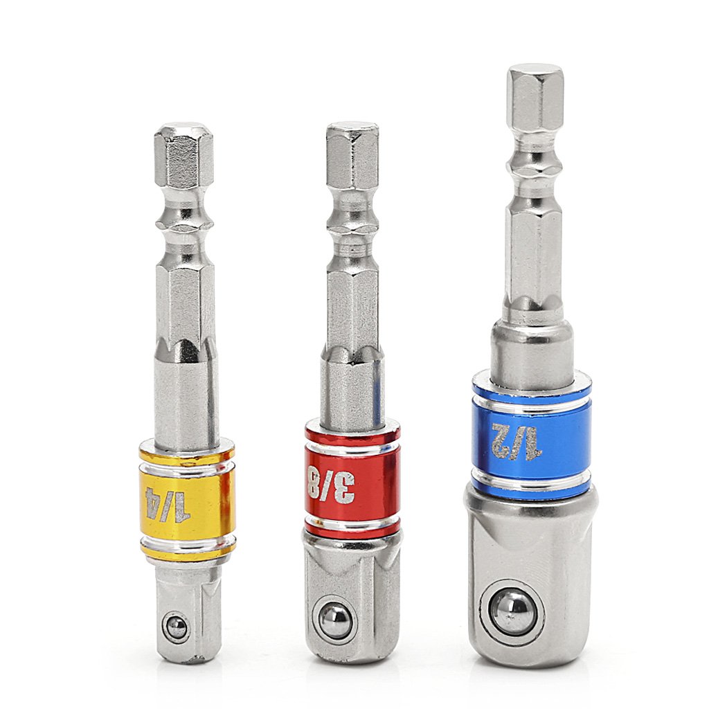 Joykk Silver 3 Pieces Power Screwdriver Driver Socket Bit Adapter Drill Hex Shank