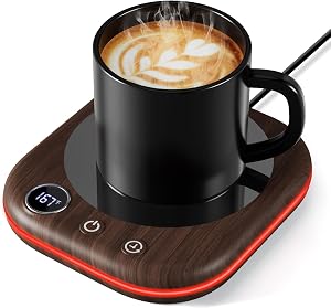 Coffee Mug Warmer Smart Cup Warmer for Desk, Upgrade Coffee Warmer with LED Light, 3 Temperature Control and Auto Shut Off Electric Beverage Warmer for Heating Coffee Milk Tea and Hot Chocolate（Wood）